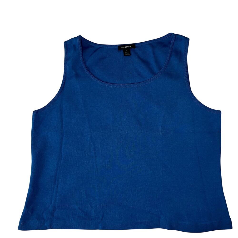 St. John Blue Knit Sleeveless Top Size XL Quiet Luxury Minimal Coastal Grandma